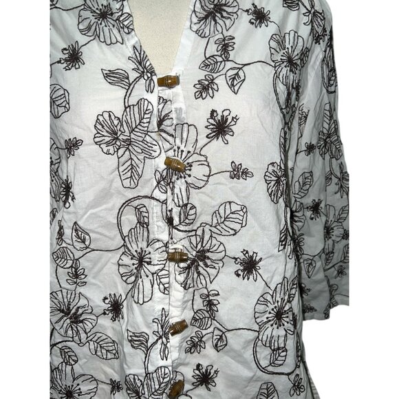 Charter Club Womens White & Black Floral Embroidered Cotton Button-Down Blouse S - Picture 5 of 13